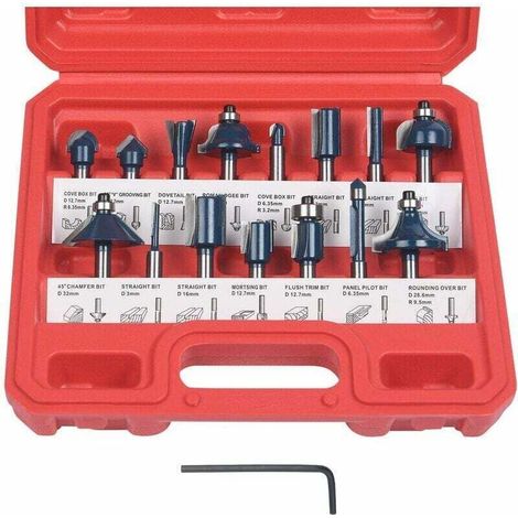 Fresas para router de 6,35 mm, juego de 15 fresas de 6,35 mm con vástago de 1/4", herramientas para trabajar la madera con punta de carburo de tungsteno y vástago de acero forjado.