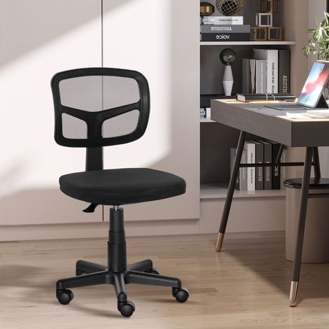 Silla de oficina sin reposabrazos, silla de oficina de malla, altura regulable, asiento acolchado, giro de 360°, color negro.