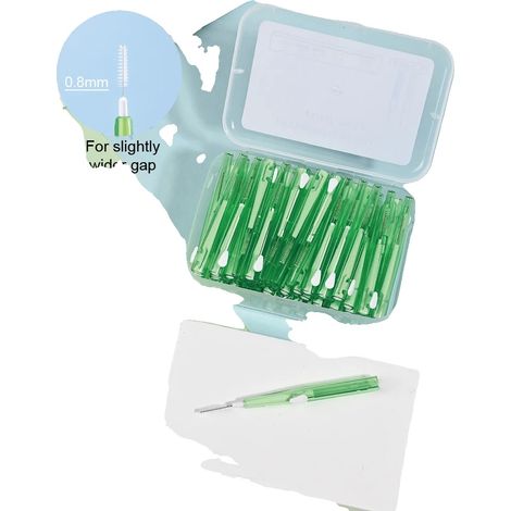 Cepillos interdentales, material suave, limpieza higiénica, 60 unidades, color verde. (1/2)