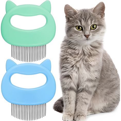 Lot de 2 peignes pour chats et chiens : peigne de massage en coquillage, toilettage et démêlage sans douleur des poils emmêlés (vert, bleu) (1/5)