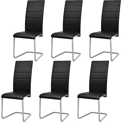 vidaXL Chaises à manger cantilever lot de 6 noir similicuir (1/5)