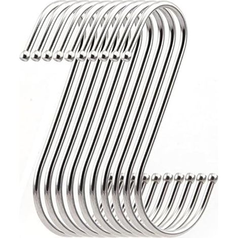 KOWOLL Lot de 10 crochets en S pour suspendre casseroles, poêles, ustensiles et autres accessoires de cuisine - Organisateur gain de place pour la vaisselle, les vêtements et les plantes (Argent) (1/5)