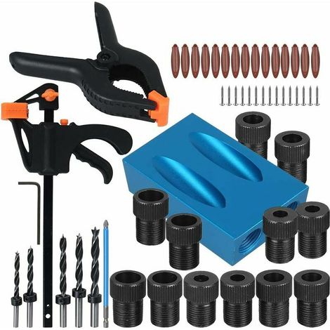 Gabarit de trou de poche set 57pcs, 15° Gabarit de percage oblique localisateur de trou oblique avec adaptateur pour trou de 6/8/ 10mm, Pour guide de menuiserie outil de localisation (1/5)