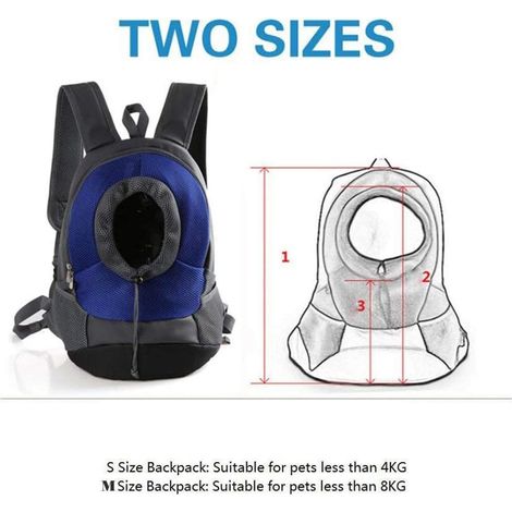 Sac à dos de transport pour chien, sac en filet ajustable pour animaux de compagnie (chiens et chats), bleu, taille M/S (1/5)