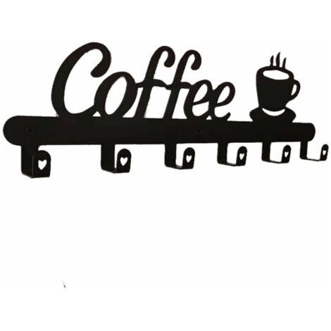 Lot de 2 porte-tasses muraux flottants avec 6 crochets pour tasses, accessoires de bar à café de style campagnard, décoration de cuisine (1/3)