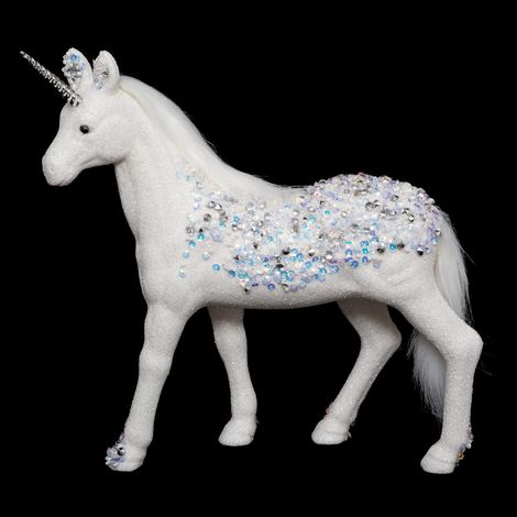 Déco de Noël Licorne Blanc pailleté H 25 cm - Feeric Christmas