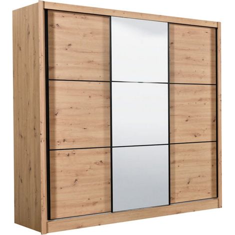 Armario Grande Marasino, armario de dormitorio con perchero, 8 estantes, apertura corredera, 242x216h cm, roble marrón con nudos