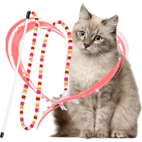 1 Canne à pêche pour chat, 6 pendentifs interchangeables, tige rétractable 38,5-98 cm, poignée EVA, jouet interactif exercice chat (1/5)