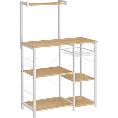 VASAGLE Scaffale da Cucina, Supporto per Forno a Microonde, Mobile Cucina, Cestino a Filo Metallico, 6 Ganci, per Spezie Pentole Padelle, 40 x 90 x 134 cm, Rovere Dorato e Bianco KKS035W09 (1/5)