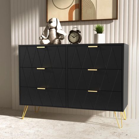 UEV – Commode 6 tiroirs 100 x 34 x 73 cm – Bois et fer – Style scandinave noir – Capacité 10 kg par tiroir – Meuble de rangement élégant (1/5)