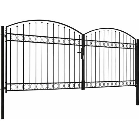 vidaXL Puerta de valla ASSEN de doble puerta con arco superior de acero, 400 x 175 cm (1/2)