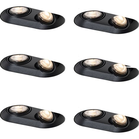 Set of 6 Rounded Recessed Spotlights Black GU10 50mm 2-Light - Hubs