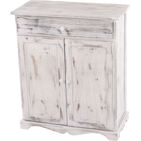 Commode shabby vintage 66x33x78cm – Bois de paulownia – Tiroirs 55,5x24,5x7,5cm – Tablette 58x27x26,5cm – Meuble chic unique (1/3)