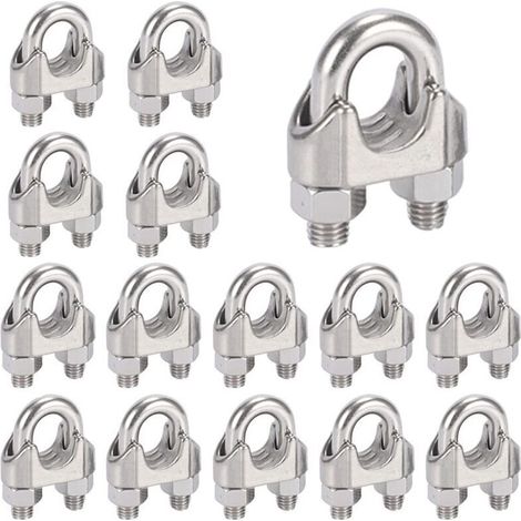 16 Pièces Serre Cable Acier M6 Serre Cable Inox 304 U Boulon Clip de Câble Métalliques pou Câble Métallique en Acier de 6 mm Corde (1/5)