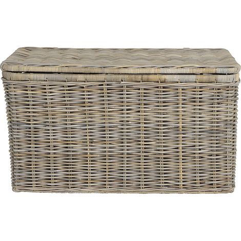Coffre de rangement en kubu TIMGAD - L100 x P55 x H55 cm - Gris naturel