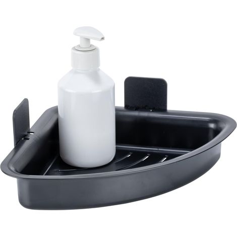 Tablette d'angle Étagère Salle de Bains Douche sans perçage Pad adhésif Plastique Noire Rangement 23,3 x 11,5 x 13,8 cm (1/5)