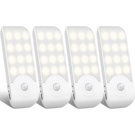 Veilleuse LED Rechargeable,[4 Pièces] Automatique Lampe Led Détecteur De Mouvement, Lumière Murale Magnetique Portable, pour Placard Chambre Couloir Armoire Escalier [12 LED] [3 Modes]