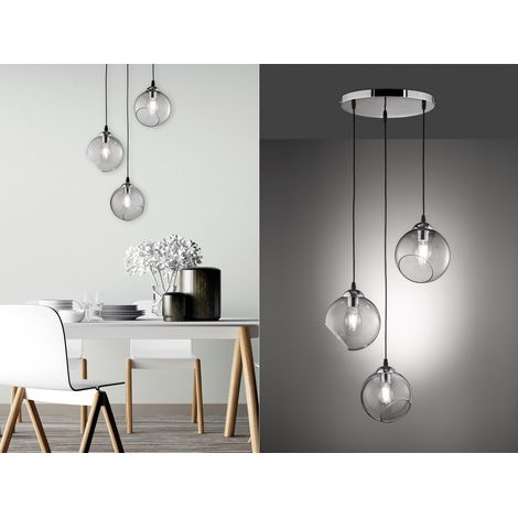 LED Pendelleuchte 3-flammig mit Rauchglas Glaskugeln, Ø 35cm (1/5)