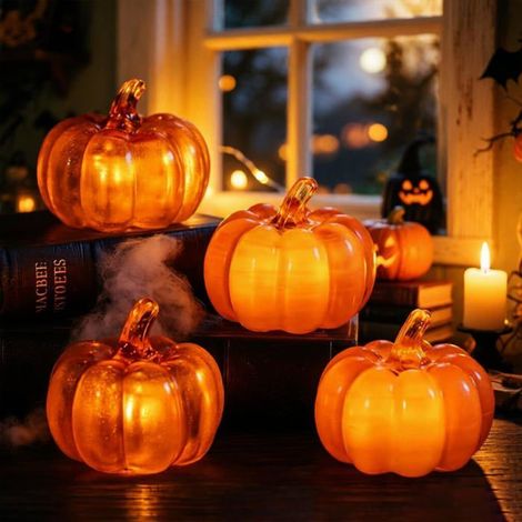 4 Pièces Citrouille de Décoration LED,Lanternes de Citrouille Décoratives d'Automne,Décor Lumière Citrouille pour Halloween, (1/5)