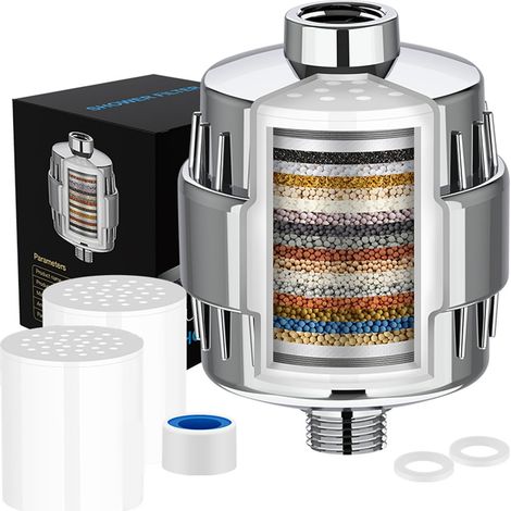 Filtre de douche à 36 niveaux avec vitamine C, filtre anti-calcaire pour éliminer le chlore, le fluorure et les métaux lourds, adoucisseur d'eau pour une peau et des cheveux plus sains, avec 2 (1/5)