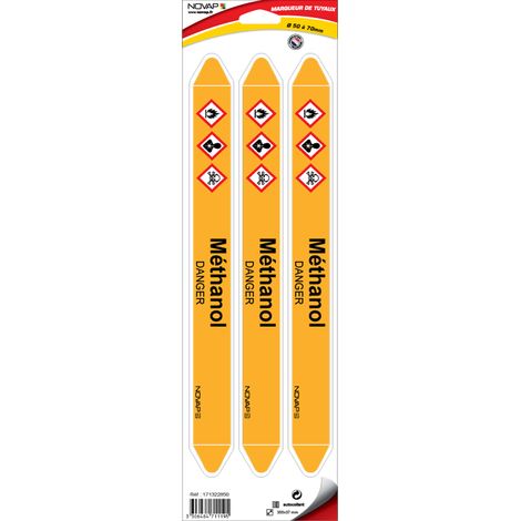 Planche de 3 marqueurs de tuyauterie 355 x 37 mm pour Ø 50 à 70 mm - Méthanol - 4711195