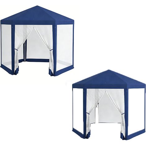 2er-Set pavillon 4x3m Sechseckig Wasserabweisend Stabil Winterfest Pavillon mit Moskitonetz Partyzelt Gartenzelt mit 6 Seitenteilen Gartenpavillon für Camping Garten, Blau