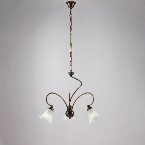 Lustre Alice Fer Marron, Déco Or Vieilli, Verre Albâtre D.14, 3 Lumières D.50 Cm, Style Classique Revisité