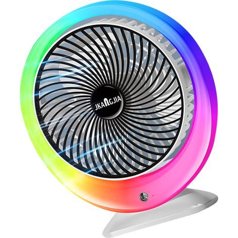 Colorful LED Desk Fan with Gradient Ambient Lighting, 3 Speeds, 1200 mAh Battery, USB-C Charging (1/5)
