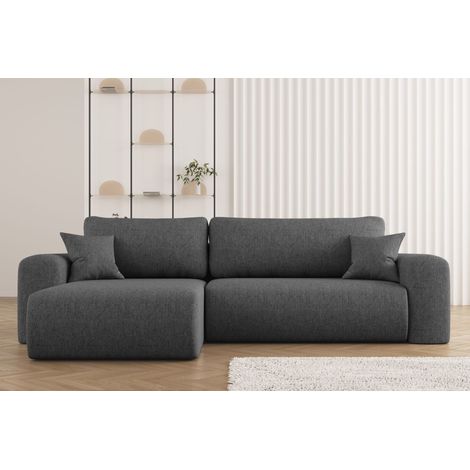 Kaiser Möbel Ecksofa mit Schlaffunktion, L-förmiges Sofa,Capri Stoff Neve Rechts Dunkelgrau (1/4)