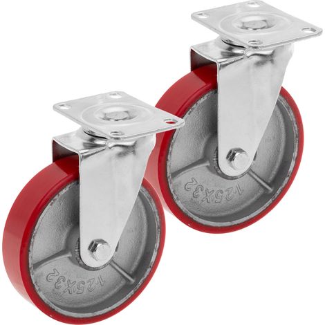 PrimeMatik - Ruedas pivotantes industriales de poliuretano y metal sin freno 125 mm 2 unidades