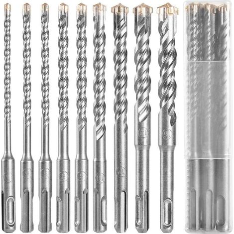 Foret béton SDS, 9pcs (5 Mm 16x160 Mm) foret carrelage, foret Coffret de mèches et burins pour un perforateur, Forets Transversaux Pour Béton, Brique, Pierre, Naturelle, Métal (1/5)