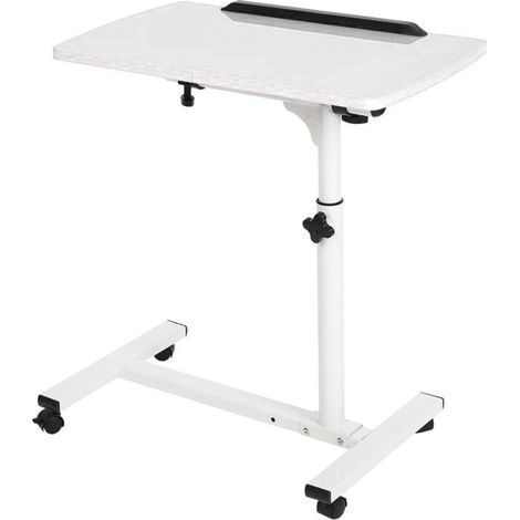 UlisemTable d'appoint à roulettes, table d'appoint réglable en hauteur, table de chevet mobile blanche, bureau pliable pour salon, canapé, chambre (1/4)