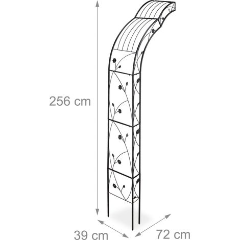 Arco semitondo per muro a graticcio da giardino, decorazione floreale in metallo, 150 x 30 x 200 cm, in ferro nero 130008327