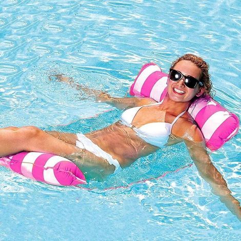 Tappetino gonfiabile per nuoto in acqua, materassino/lettino da piscina 4 in 1 per adulti, tappetino da bagno per piscina, materassino per piscina, rosa (1/5)
