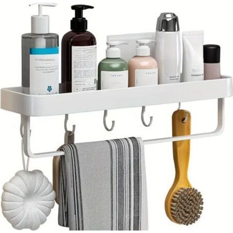 Aluminum Bathroom Shelf No Punching Wall Mounted Storage and Finishing Rack for Bathroom Multifunctional Towel Rack (41cm White) (1/4)