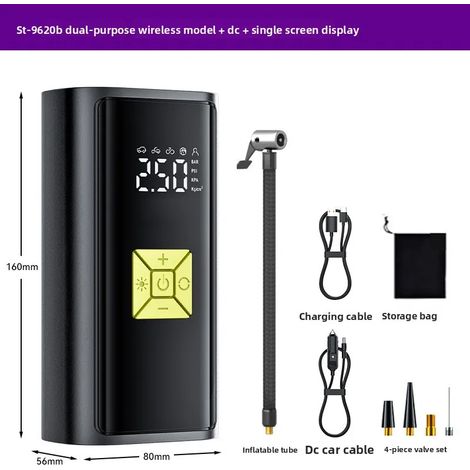 (Jaune, pour voiture et maison) Pompe à air portable sans fil pour voiture, gonfleur électrique haute pression pour pneus de voiture (1/5)