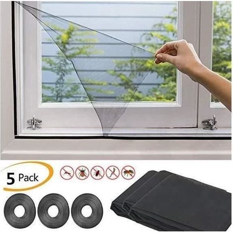 SABIR-Lot de 5 moustiquaires pour fenêtres avec fermeture Velcro, 130 x 150 cm, rideau en soie glacée douce (1/3)