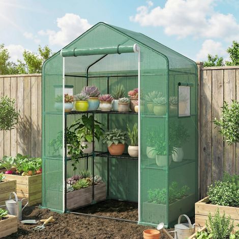 Serre de jardin avec 1 porte, 2 fenetres et 2 étagères en forme de U pour Légumes Plantes Fleurs Bâche PE 140x73x190 cm (1/5)