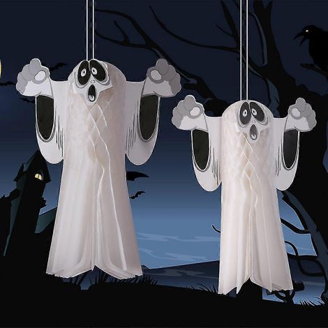 Suspension fantôme Halloween lot de 2 déco effrayante arbre Halloween pour fête extérieur cour jardin (1/3)