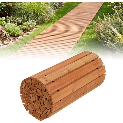 COSTWAY Sentiero da Giardino in Legno, Passerella Decorativa da Esterno, Superficie Antiscivolo, Collegamento con Fili Metallici, Sentiero Arrotolabile per Cortile e Spiaggia, 367 x 55 cm (Naturale) (1/5)