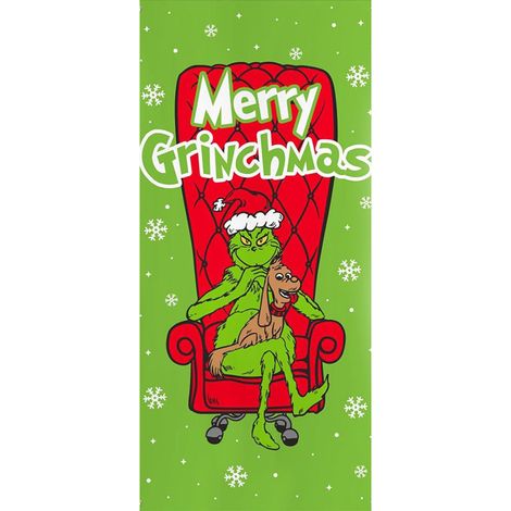 Décoration de porte Grinch vert, rideau de porte suspendu, motif drapeau - 90 x 180 cm (œillets + ruban) - Style 34