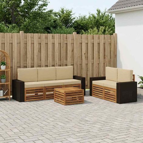 vidaXL Outdoor-Sofagarnitur 6 Stk. Natur und Beige Massivholz Akazie (1/5)