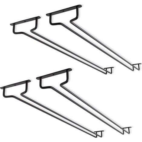 Set di 4 portabicchieri da vino sottopensile da 40 cm - Portabicchieri in metallo - Portabicchieri da vino - Per mini bar, contenitori da cucina - Nero (1/5)