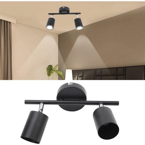 Kit de luminaire sur rail à 2 lampes, plafonnier plat, douille réglable GU10, éclairage intérieur pour salon, salle à manger, cuisine. (1/5)