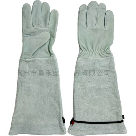 Gants Longs Jardin Cuir Mouton et Vache Anti-Coupure 40cm Apiculture Soudage (1/2)