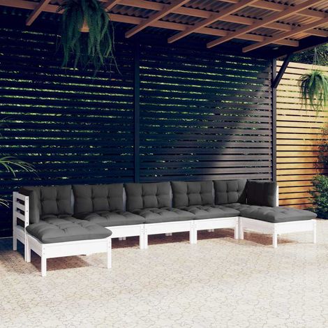 vidaXL Muebles de jardín 7 pzas con cojines blanco madera de pino (1/5)
