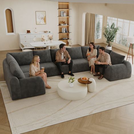 Canapé compressé, forme en U, sans montage, mousse compressée, 411 cm, gris foncé, tissu (1/5)