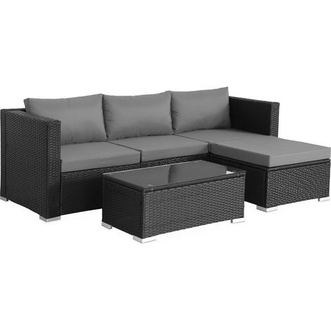 sweeek - Gartenlounge aus Polyrattan für 4 Personen Schwarz / Grau