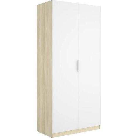 Armadio 2 ante L91 cm Bianco e naturale chiaro - KALONY (1/5)