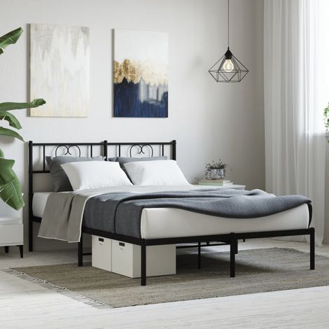 Cadre de lit métal sans matelas avec tête de lit noir 140x190cm